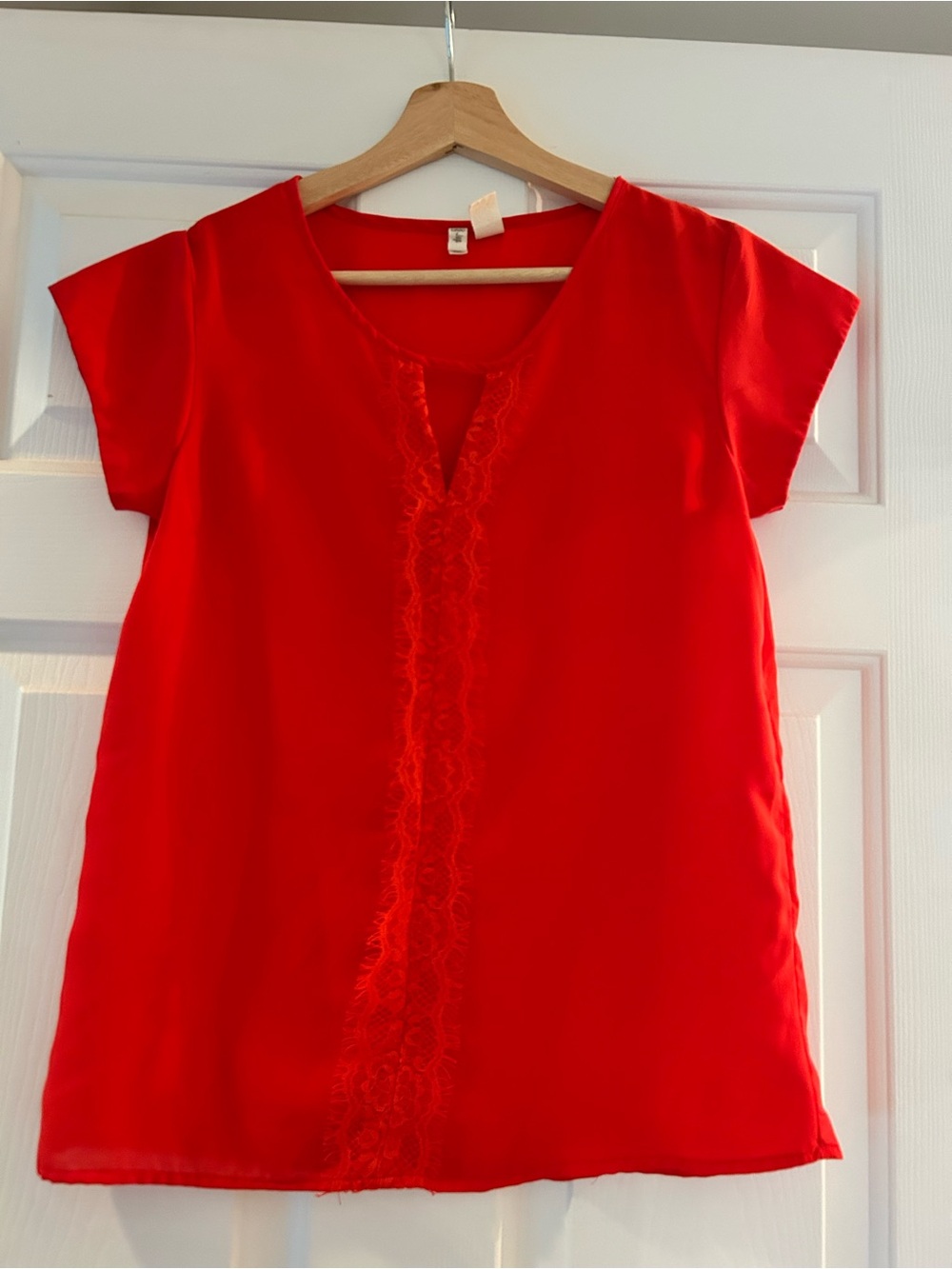 Japna Red Lace-Trim V-Neck Blouse